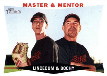 2009 Topps Heritage #7 Master & Mentor (Tim Lincecum / Bruce Bochy) Front