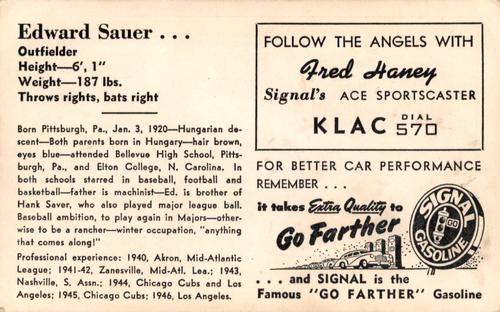 1947 Signal Oil #NNO Ed Sauer Back