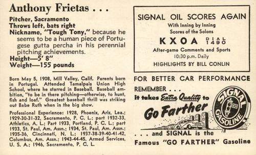 1947 Signal Oil #NNO Tony Freitas Back