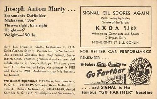 1947 Signal Oil #NNO Joe Marty Back