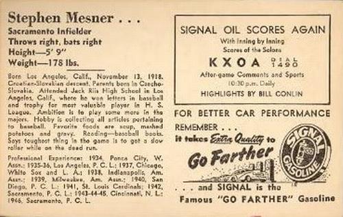 1947 Signal Oil #NNO Steve Mesner Back
