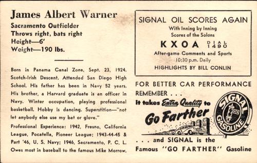 1947 Signal Oil #NNO Jim Warner Back