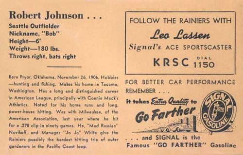 1947 Signal Oil #NNO Bob Johnson Back