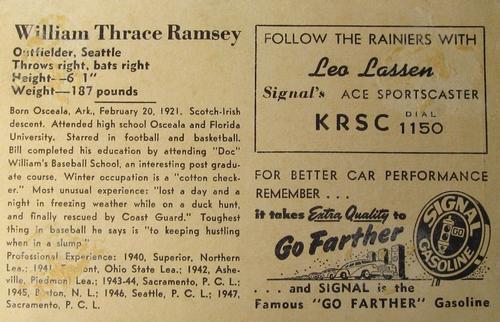 1947 Signal Oil #NNO Bill Ramsey Back
