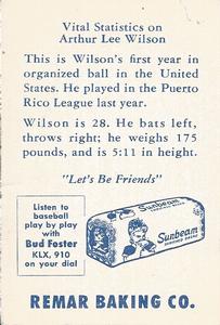 1949 Remar Bread Oakland Oaks #NNO Arthur Lee Wilson Back