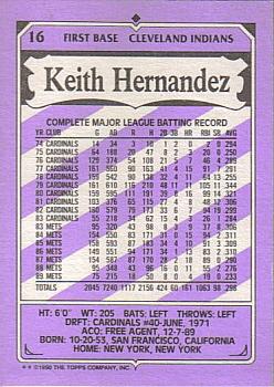 1990 Topps Kay-Bee Kings of Baseball #16 Keith Hernandez Back