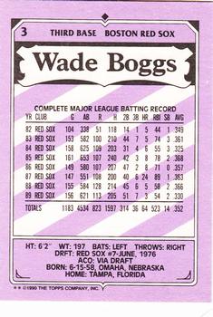 1990 Topps Kay-Bee Kings of Baseball #3 Wade Boggs Back