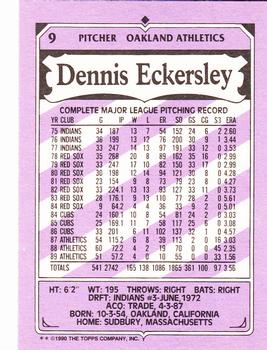 1990 Topps Kay-Bee Kings of Baseball #9 Dennis Eckersley Back