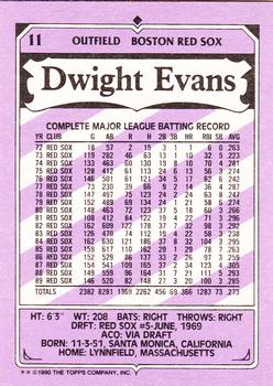 1990 Topps Kay-Bee Kings of Baseball #11 Dwight Evans Back