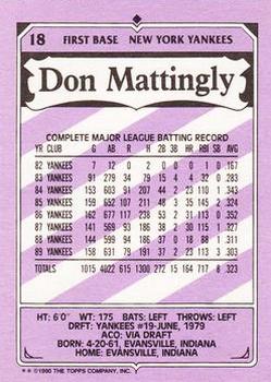 1990 Topps Kay-Bee Kings of Baseball #18 Don Mattingly Back