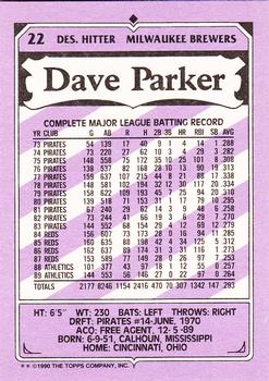 1990 Topps Kay-Bee Kings of Baseball #22 Dave Parker Back