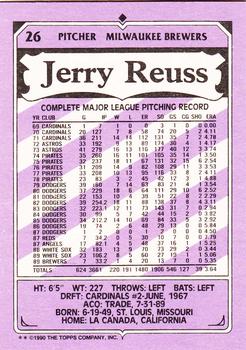 1990 Topps Kay-Bee Kings of Baseball #26 Jerry Reuss Back