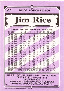 1990 Topps Kay-Bee Kings of Baseball #27 Jim Rice Back