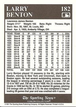 1991 Conlon Collection TSN #182 Larry Benton Back