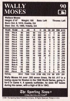1991 Conlon Collection TSN #90 Wally Moses Back