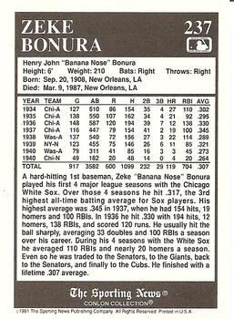 1991 Conlon Collection TSN #237 Zeke Bonura Back