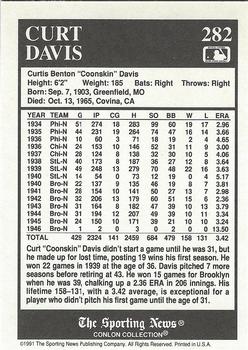 1991 Conlon Collection TSN #282 Curt Davis Back