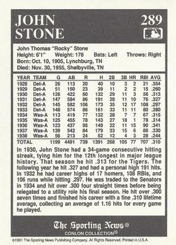 1991 Conlon Collection TSN #289 John Stone Back