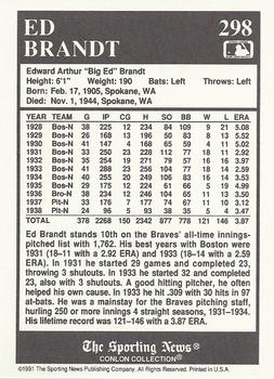 1991 Conlon Collection TSN #298 Ed Brandt Back