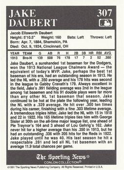 1991 Conlon Collection TSN #307 Jake Daubert Back