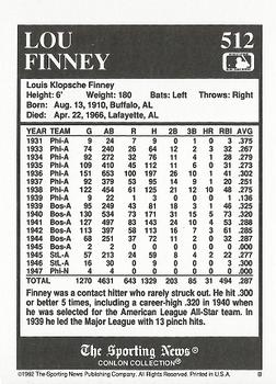 1992 Conlon Collection TSN #512 Lou Finney Back