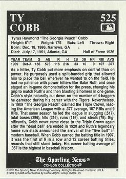 1992 Conlon Collection TSN #525 Ty Cobb Back