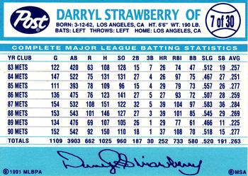 1991 Post Cereal #7 Darryl Strawberry Back