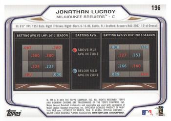 2014 Bowman Chrome #196 Jonathan Lucroy Back