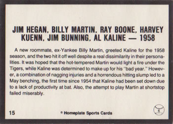 1983 Al Kaline Story #15 Jim Hegan / Billy Martin / Ray Boone / Harvey Kuenn / Jim Bunning / Al Kaline Back