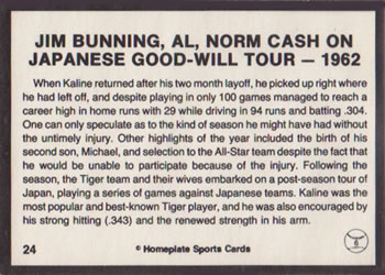 1983 Al Kaline Story #24 Jim Bunning, Al, Norm Cash on Japanese Good-Will Tour - 1962 Back