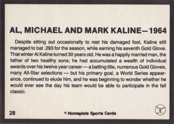 1983 Al Kaline Story #28 Al, Michael, and Mark Kaline - 1964 Back