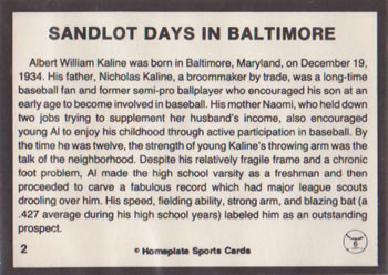 1983 Al Kaline Story #2 Sandlot Days In Baltimore Back