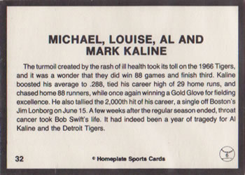 1983 Al Kaline Story #32 Michael, Louise, Al and Mark Kaline Back