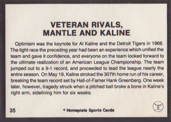 1983 Al Kaline Story #35 Veteran Rivals, Mantle and Kaline Back