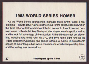 1983 Al Kaline Story #37 1968 World Series Homer Back