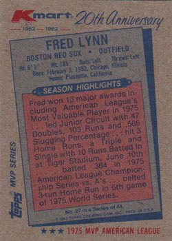 1982 Topps Kmart 20th Anniversary #27 Fred Lynn Back