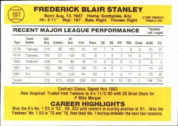 1983 Donruss #197 Fred Stanley Back