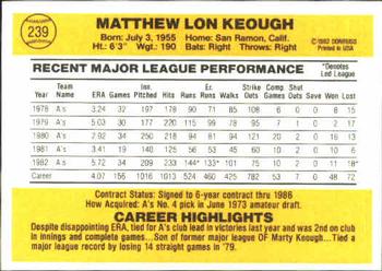 1983 Donruss #239 Matt Keough Back