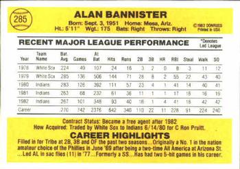 1983 Donruss #285 Alan Bannister Back