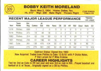 1983 Donruss #309 Keith Moreland Back