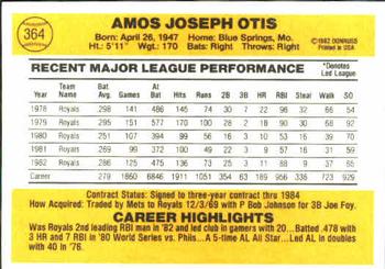 1983 Donruss #364 Amos Otis Back