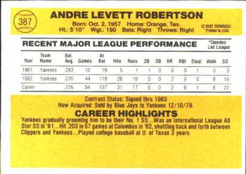 1983 Donruss #387 Andre Robertson Back