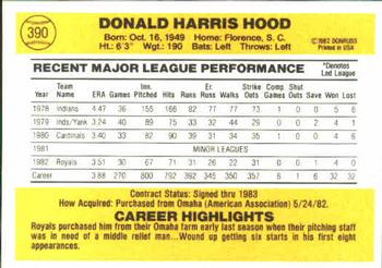 1983 Donruss #390 Don Hood Back