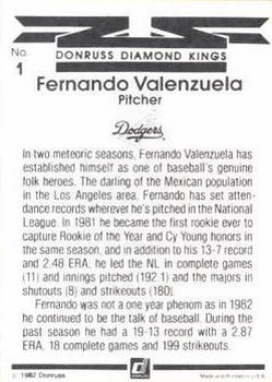 1983 Donruss #1 Fernando Valenzuela Back