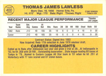 1983 Donruss #400 Tom Lawless Back