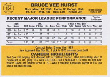 1983 Donruss #134 Bruce Hurst Back