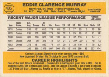 1983 Donruss #405 Eddie Murray Back