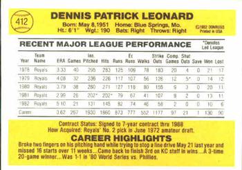 1983 Donruss #412 Dennis Leonard Back