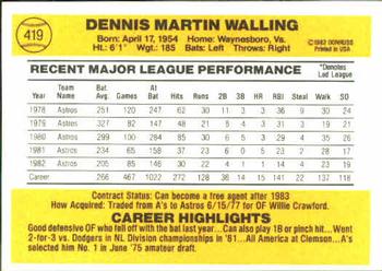 1983 Donruss #419 Denny Walling Back