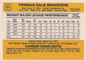 1983 Donruss #454 Tom Brookens Back